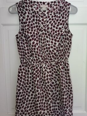 LOFT Cream Dress with Burgundy Leaf Pattern